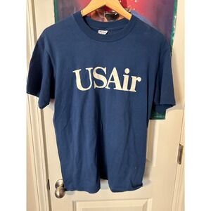 Vintage USAir T Shirt Blue Stedman Super 50 Mens Large Retro Airline 80s